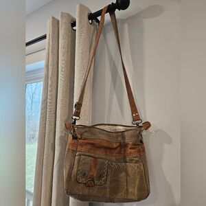 Myra Bag Brown Suede Crossbody Bag with Tan Trim